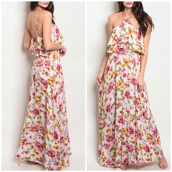 ☀️PRETTY IVORY FLORAL MAXI DRESS - Picture 2 of 9